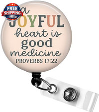 Joyful Heart Badge Reel, Christian Bible Verse ID Holder, Proverbs 17:22 Badge C