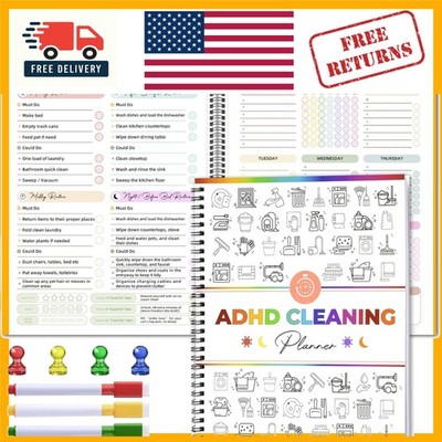 Reusable ADHD Cleaning & Organizing Planner: Daily/Weekly/Monthly Schedules 2026