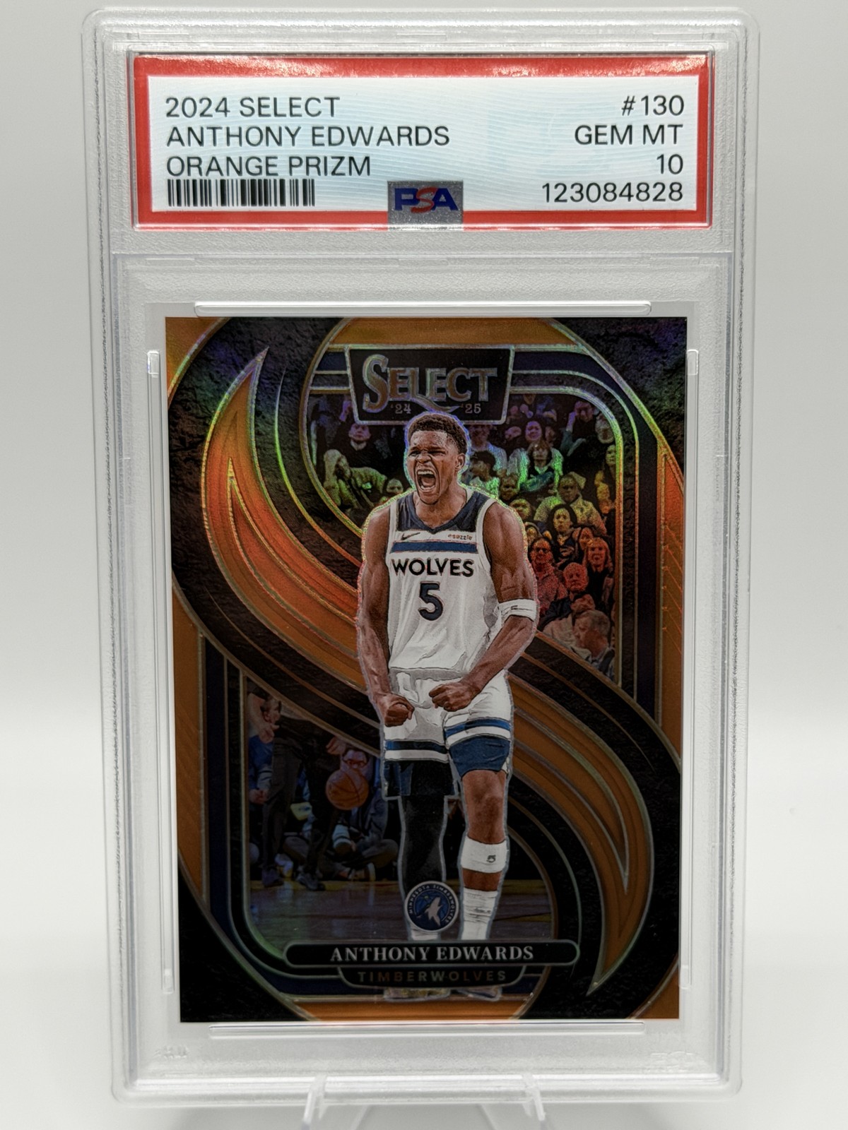 Anthony Edwards 2024-25 Panini Select Orange Prizm #130 /65 PSA 10 Timberwolves view 1