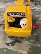 Vintage Fisher Price Little People School Bus Toy W/ Stop Sign & Figures 