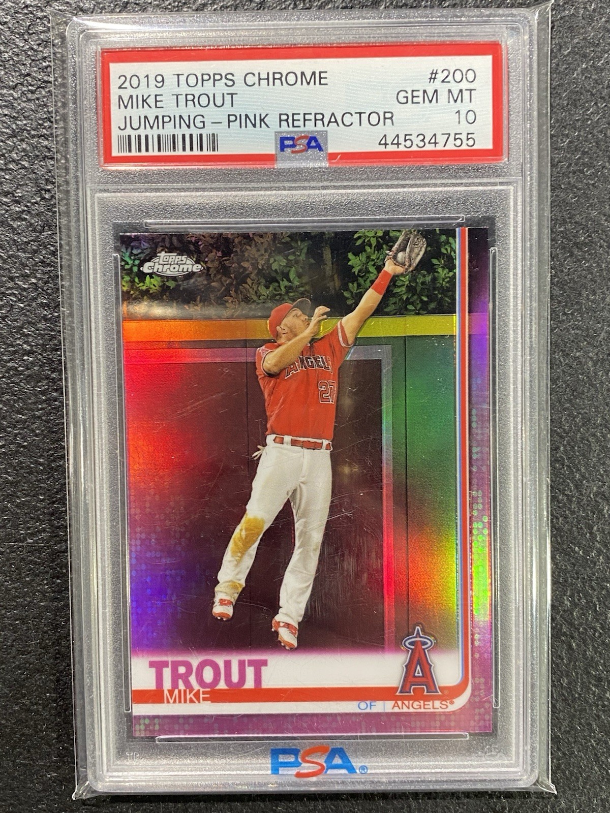 Mike Trout 2019 Topps Chrome Jumping Pink Refractor Baseball PSA 10 Los Angeles