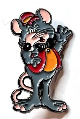 RARE - Vintage Pizza Time Theatre Chuck E Cheese Rat Enamel Pin 1980s Derby Vest