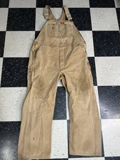 Dickies Overalls Mens 40x30 Brown Duck Canvas Pants Workwear Farm Distressed