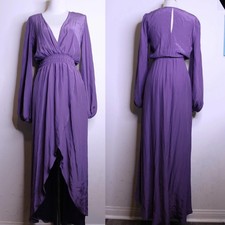 Reformation Purple Satin Long Sleeve Asymmetrical Dress - Small