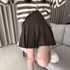 Girls Pleated Short Skirt High Waist A-line Mini Skirt Solid Uniform Clubwear