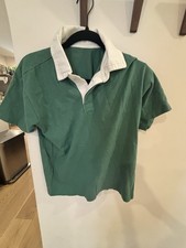 Men's Green Solid Short Sleeve Polo Shirt White Collared Neck Size S Regular