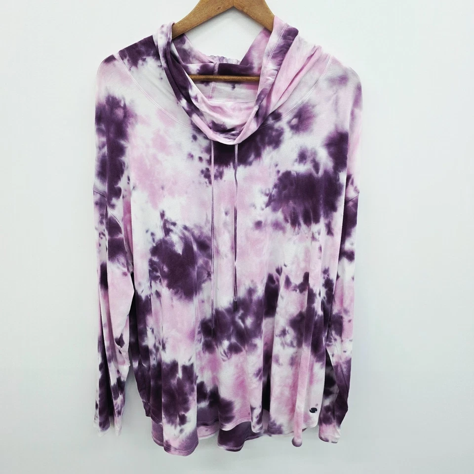 Calvin Klein Performance 2X Tie Dye Capucha Cuello Pullover Top Púrpura Rosa Elástico Foto 3 de 4
