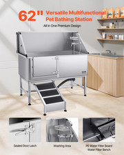 62" Stainless Dog Washing Station Grooming Tub w/ Ramp Left Door 