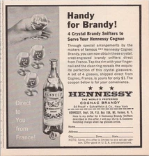 Hennessy Print Ad 1955 Brandy Snifters Cognac Glassware Vintage France
