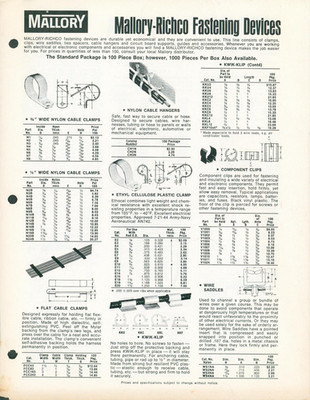 Mallory Richco Fastening Devices Product Price List Bushings Cable Clips Grommet