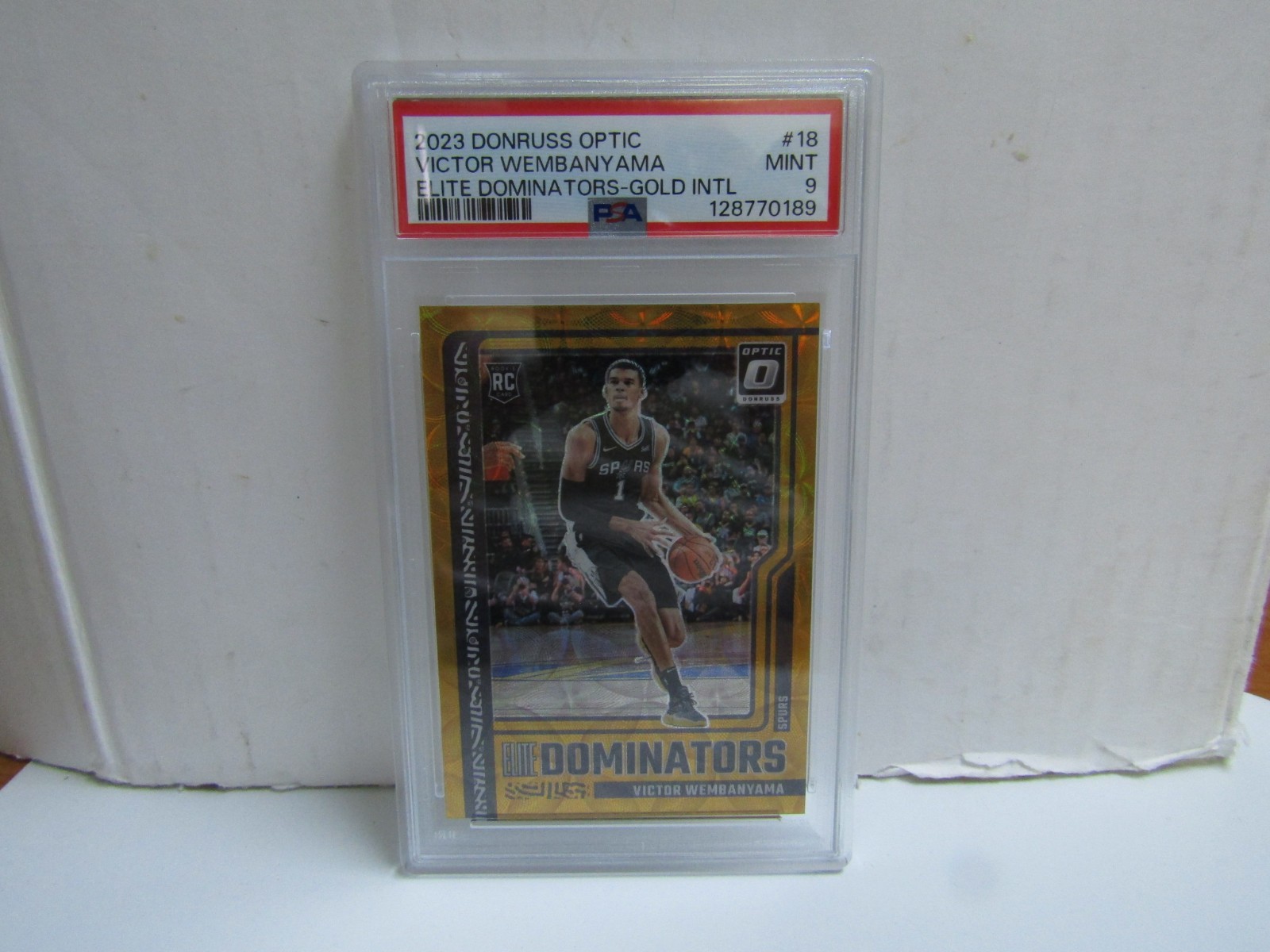 PSA 9 2023-24 Donruss Optic Victor Wembanyama Elite Dominators INTL Gold RC /10