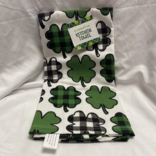 100 Cotton Green White Kitchen Towels 16x26in. St. Patrick s Day-Clovers