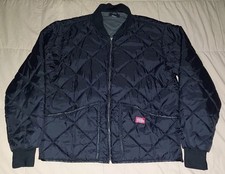 DICKIES BLACK DIAMOND QUILTED BOMBER JACKET MENS LARGE FLEECE LINED NYLON WORK