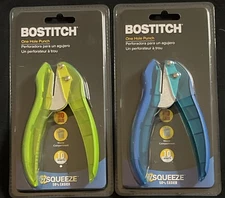 2X - NEW BOSTITCH EZ SQUEEZE One hole punch up to 10 sheets Green Blue
