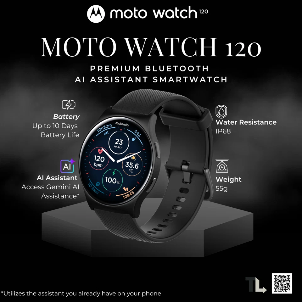 Moto Watch 120 Smartwatch AMOLED Display, Fitness Tracker, AI Assistant, IP68 - Image 2 of 4
