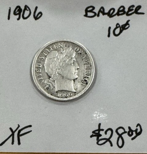 1906-P Barber Silver Dime 10C  Free Shipping