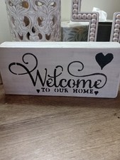 Rustic Handcrafted Wood Welcome To Our Home Sign Farmhouse Wall Decor Gift 8x3.5