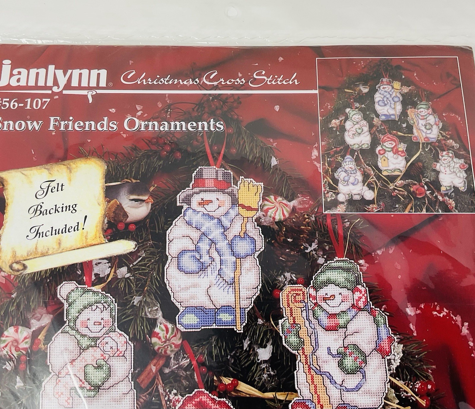 Janlynn Counted Cross Stitch Snow Friends Snowman Ornaments #56-107 NIP VTG 1997