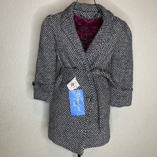Doren Girl Black White Tweed Oversized Belted Coat USA MADE Big girl Size 8
