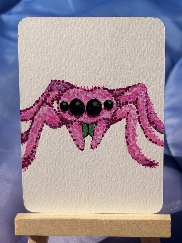 Pink Spider Original Art Card By Chelsart1111 - OOAK