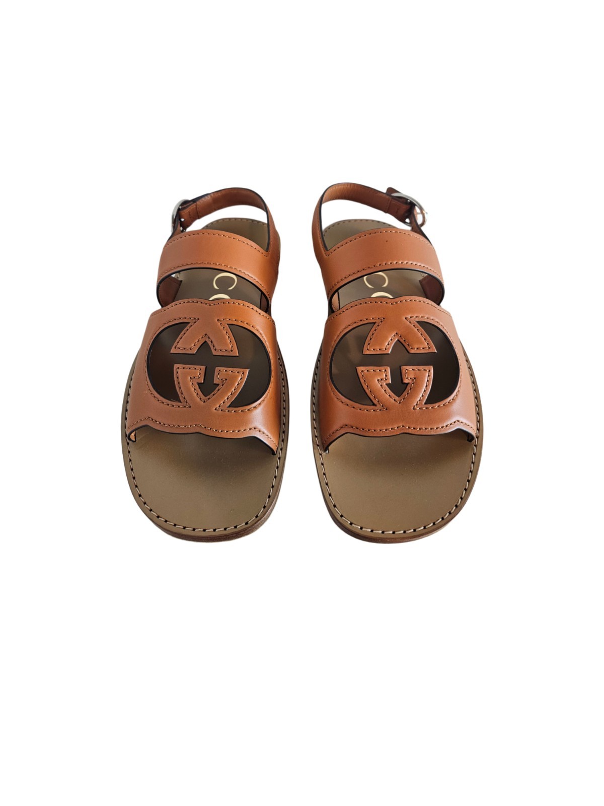 Gucci Brown Interlocking G Leather Mens Sandal