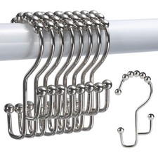 12 PCS Double Black Rust Proof Stainless Steel Shower Curtain Hooks