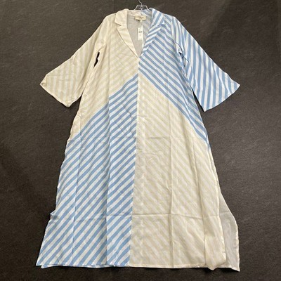 OLLARI Striped Cotton Kaftan Dress Women's One Size Blue Stripe