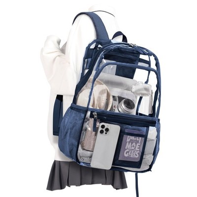 Clear Backpack Women Men Heavy Duty Transparent Waterproof School Stadium Blue