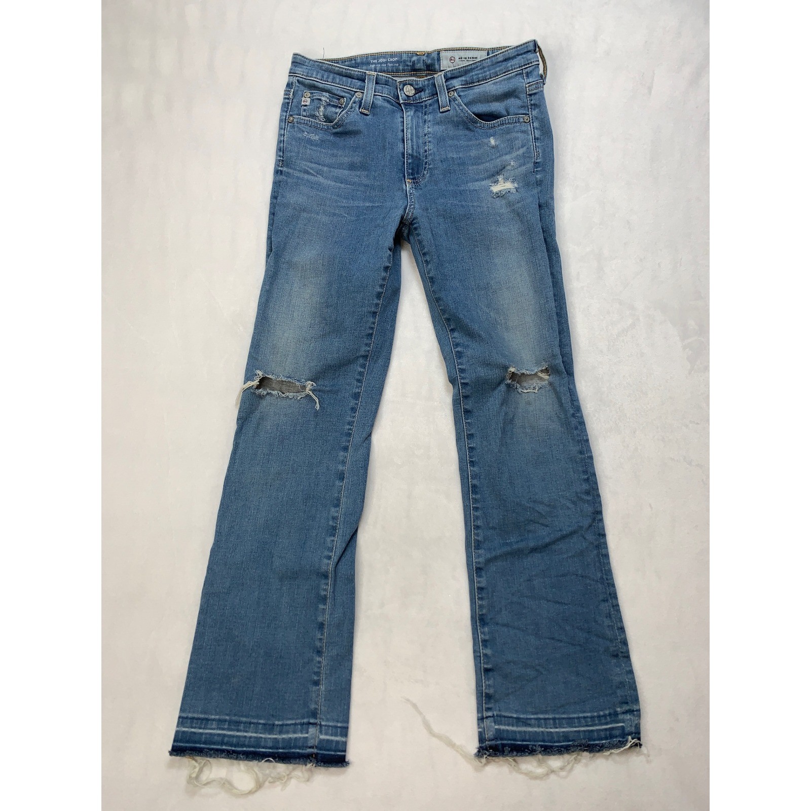AG The Jodi Crop High Rise Slim Flare Crop Jeans Light Wash Distressed Size 26 thumbnail 2