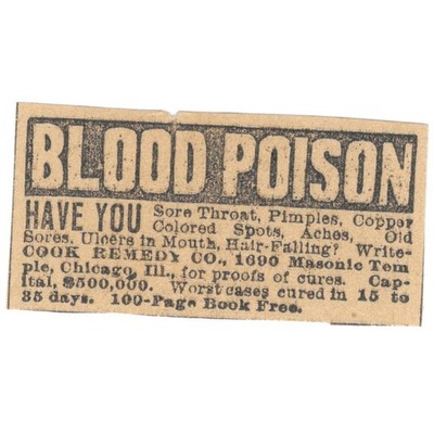 Blood Poison Cured Cook Remedy Co Chicago St. Paul 1898 Newspaper Ad AF2-S7