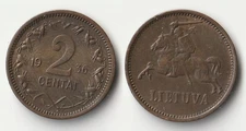 1936 Lithuania 2 centai coin