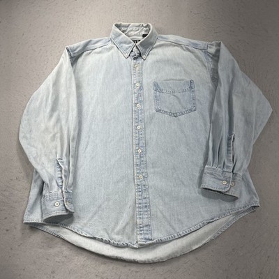 VINTAGE GAP Shirt Mens Large Blue Denim Jean 100% Cotton Heavy Oversized 90s
