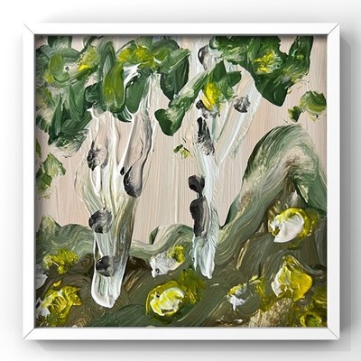 Mount Rainier Washington Birch Trees Landscape Abstract Nature Original Artwork