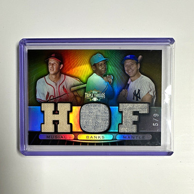 Topps 2007 Triple Threads Gold Triple Relic Combo Mantle Banks Musial 5/9