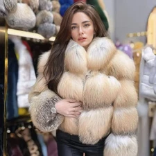 Gorgeous Winter Genuine Golden Island Fox Fur Coats Women Real Fur Short Jackets