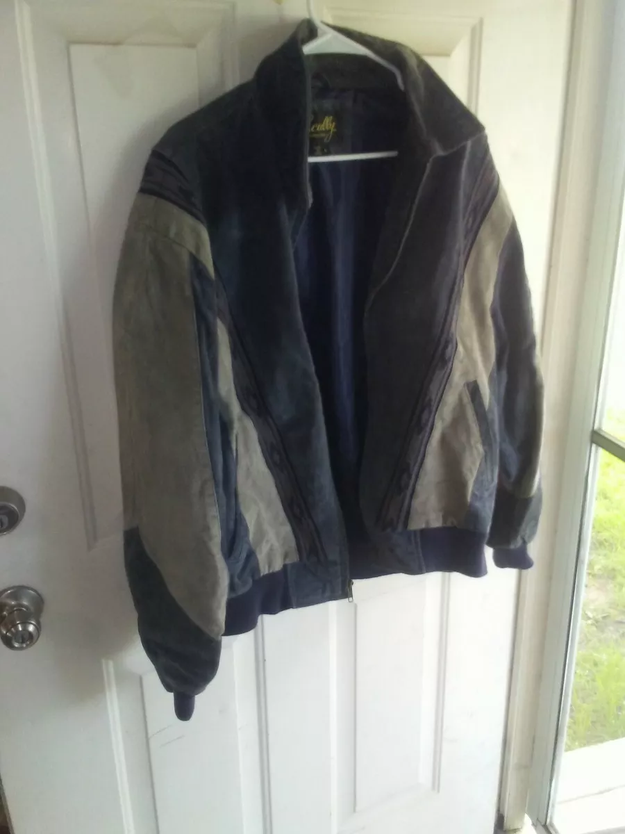Vintage Scully Men s Western Aztec blue Suede Leather Bomber Jacket large Navajo