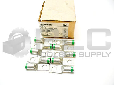NEW BOX OF 10 3M  30028  COPPER COMPRESSION LUGS 3/8 GREEN 1 AWG