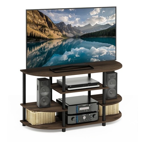Wood Corner TV Stand 46in TV Easy Assembly Open Shelf Durable Furniture Walnut