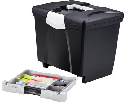 Portable File Storage Box with Bottom Drawer, Letter Size, Black (61513A01C)