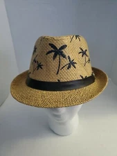 Fedora Women's Paper Hat Tan With Navy Trim The North Bear NWT OSFM