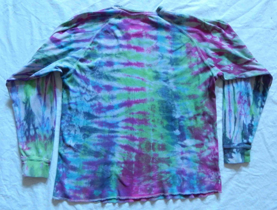 Suéter Tie Dye Verde Negro Rosa Púrpura Cuello Redondo - Mediano Para Hombre Algodón Hecho a Mano Foto 2 de 4