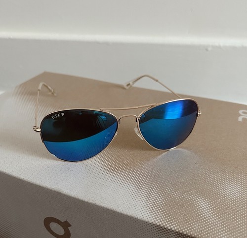DIFF Aviator Sunglasses Blue Gold