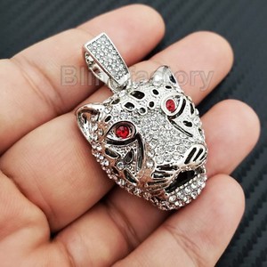 Authentic HIP HOP ICED RAPPER STYLE LAB DIAMOND WHITE GOLD PLATED TIGER HEAD CHARM PENDANT