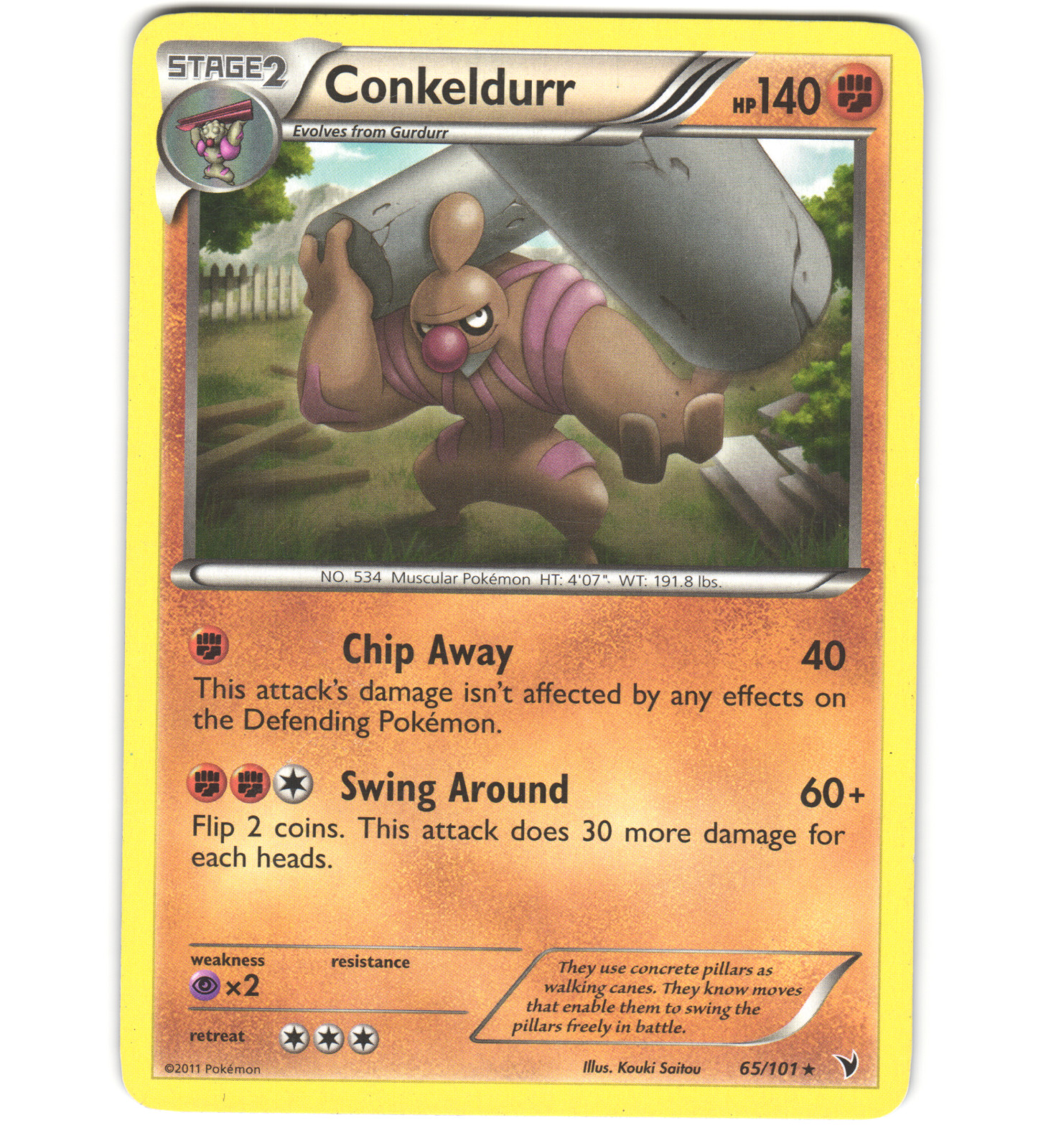 Pokemon 2011 Moderate Play Conkeldurr Noble Victories Rare 65/101 Card