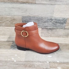 Trotters Melody Womens Bootie Sz 10 N Almond Toe Luggage Leather Side Zip Boots