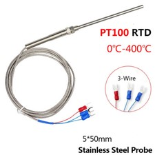 PT100 RTD Temperature Sensor Resistance Thermometer 3-Wire 400  Probe 5x50mm 1M