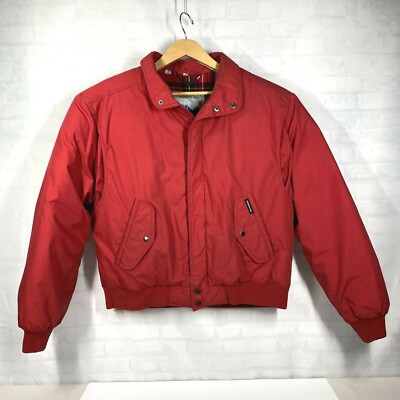 Vintage Members Only  Down Men Puffer Red Jacket Size 46 Plaid Lined