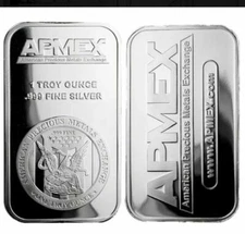 One Ounce .999 Fine Silver APMEX Bar 1 Troy oz