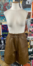 Vintage Women's 70s-80s Brown High Rise Double Buckle Leather Shorts 24"