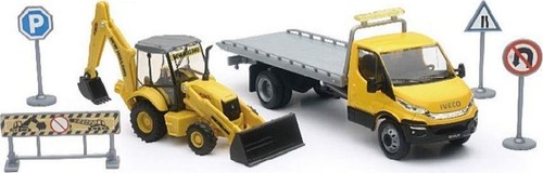 New-Ray 1:43 Scale Iveco Roll-Off Truck w/New Holland B110C Wheel Loader